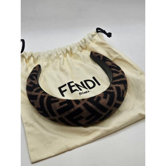 Fendi Brown FF Zucca Logo Pattern Print Headband - Picture 2 of 9